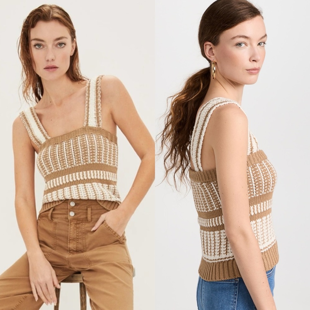 Veronica Beard Cream and Tan Knit Tank Top - Picture 2 of 10